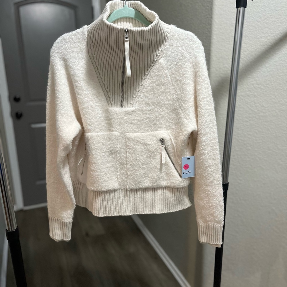 Women's FLX Quarter-Zip Pullover Sweater - Size Medium - Polar Beige